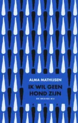 blauwe boekcover met zwart wit motief van pegels