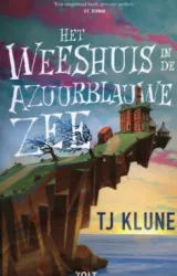 boekcover met illustratie van huisje op rots boven zee