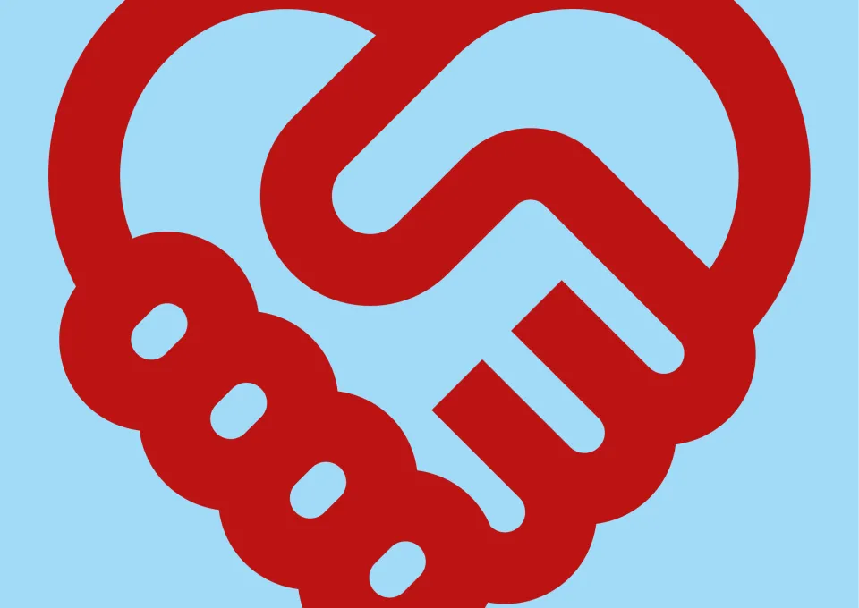 handen schudden in rood en blauw