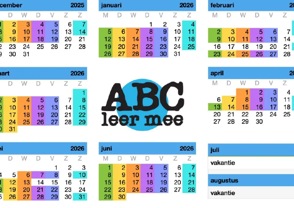 kleurrijke kalender van lessen