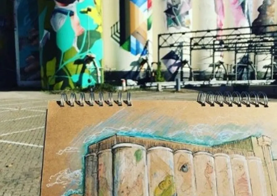 schetsboek met tekening
