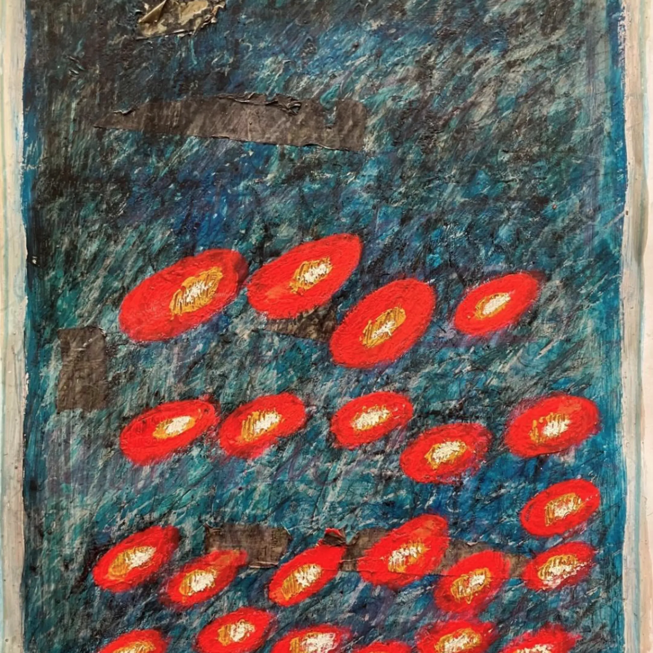 Schilderij met grijs en rood