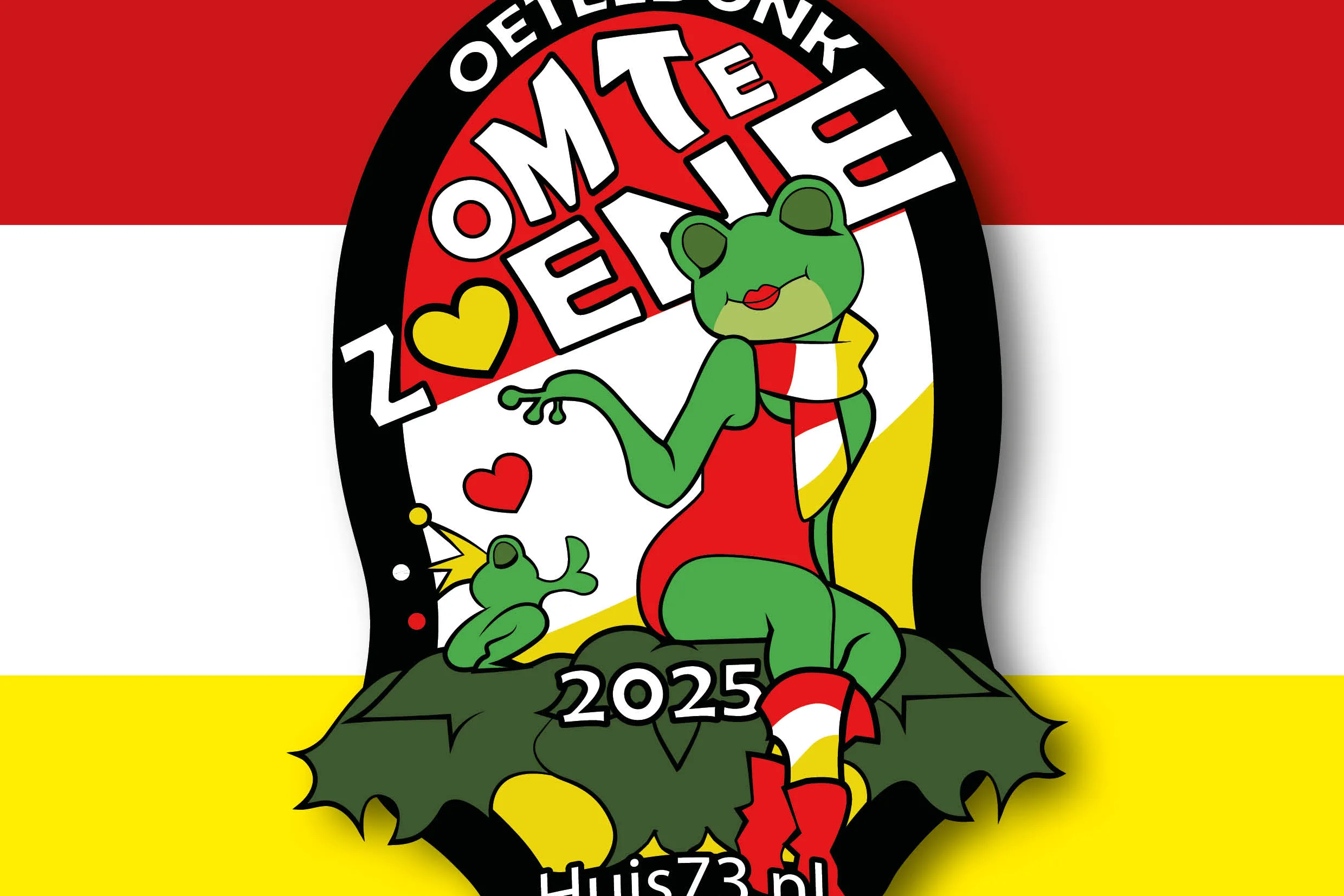 Huis73 carnavals embleem Oeteldonk 2025. Om te zoenen
