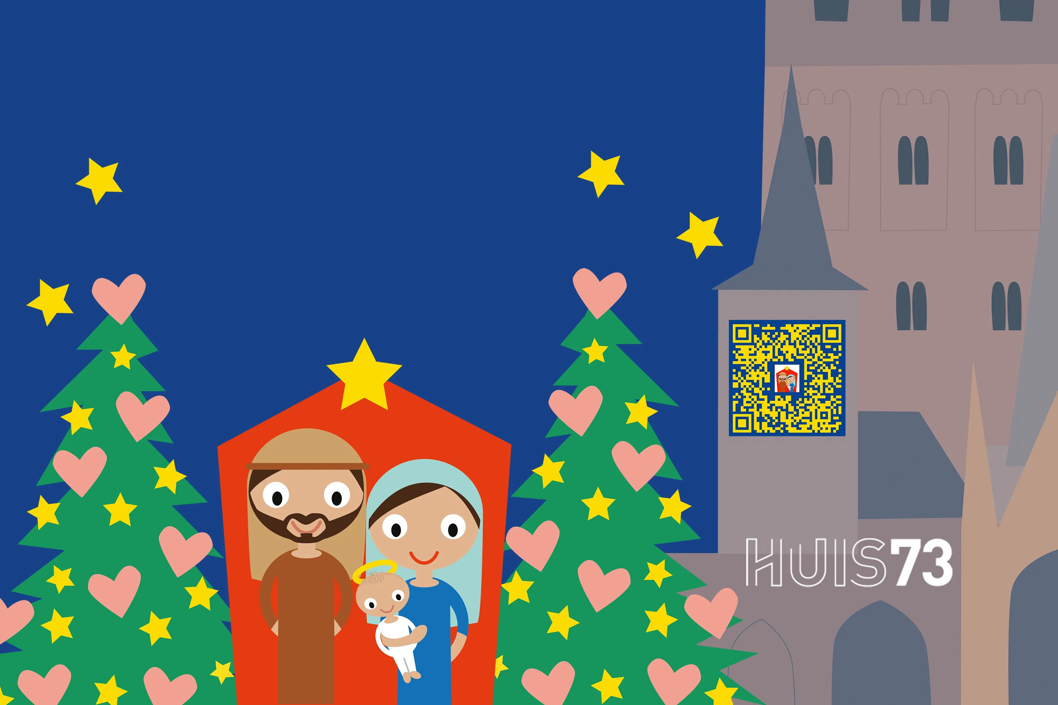 Poster met illustratie kerststal
