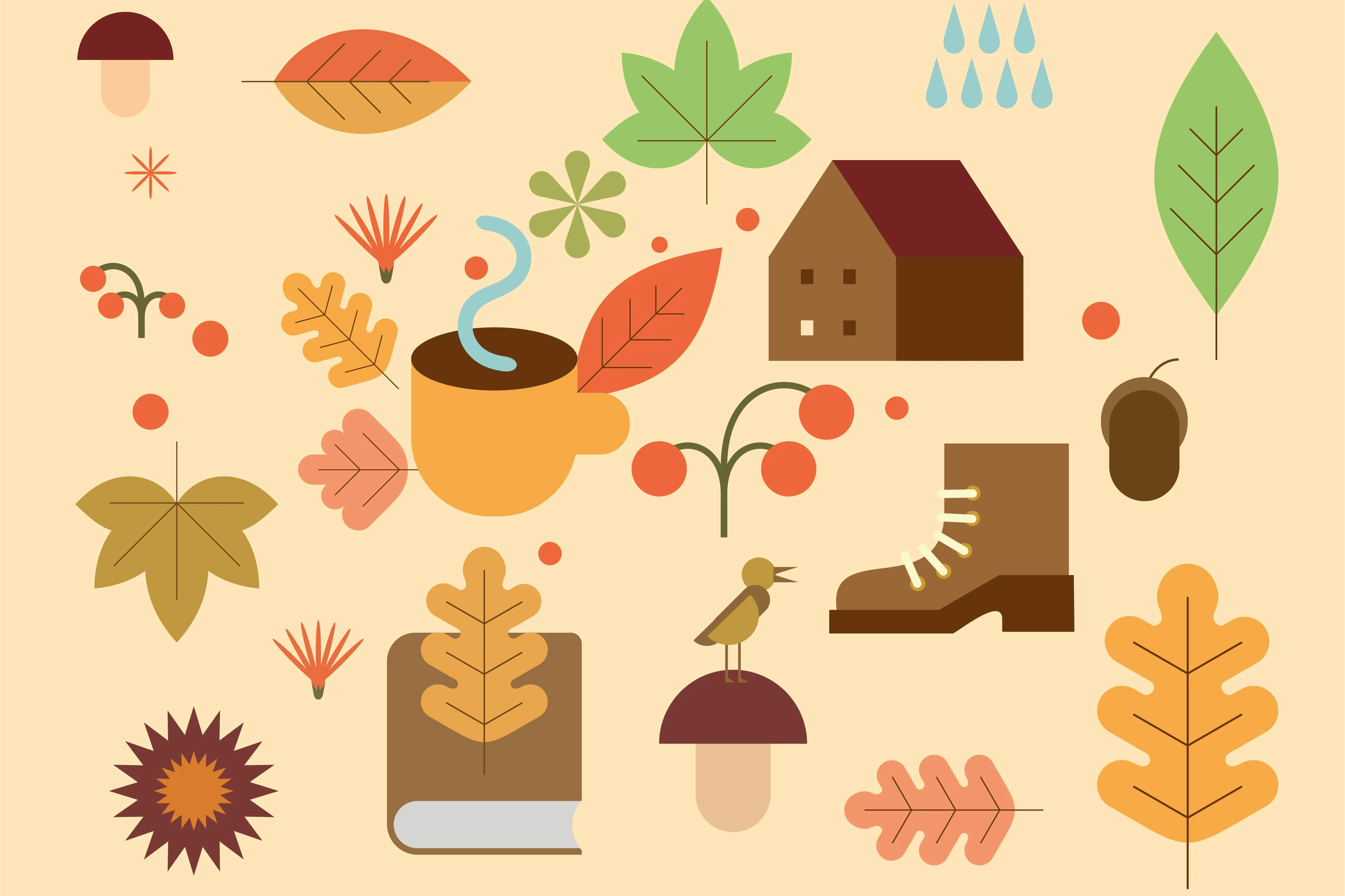 Herfst, blaadjes, schoenen, warme thee