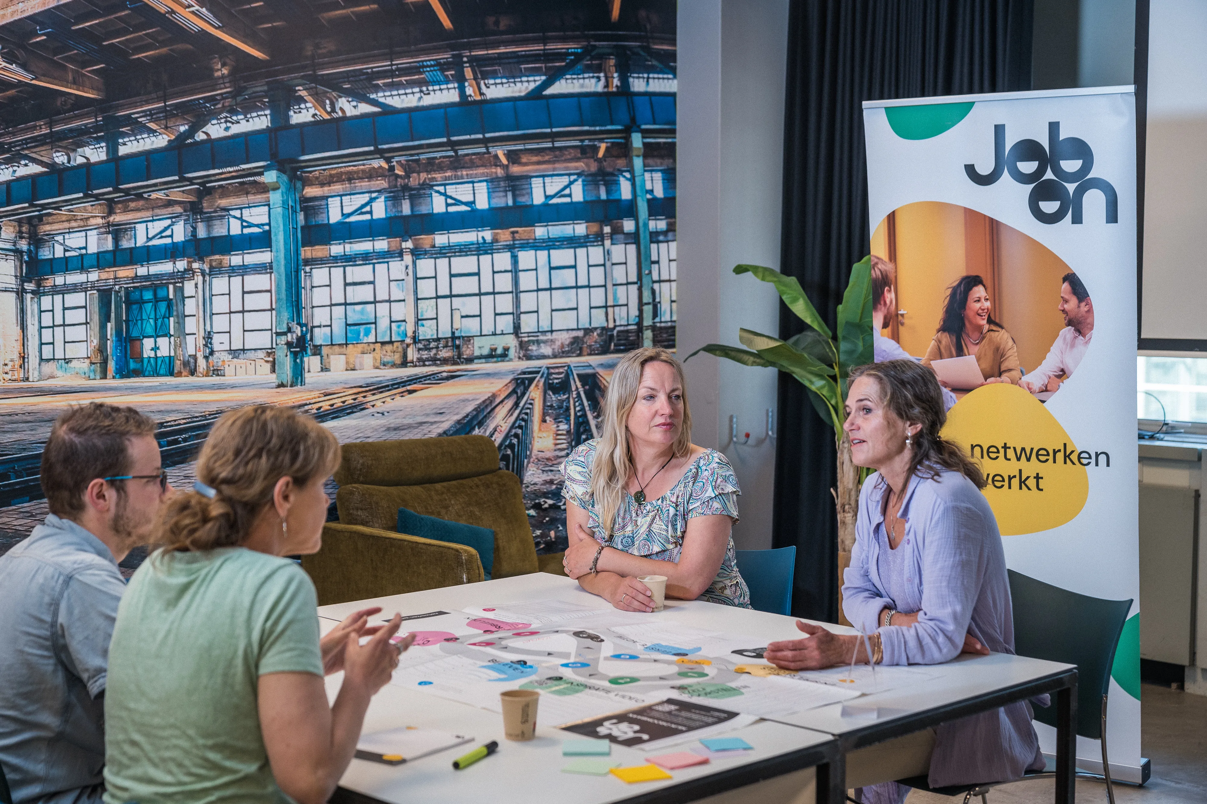 Een groep speelt het Werkgelukspel