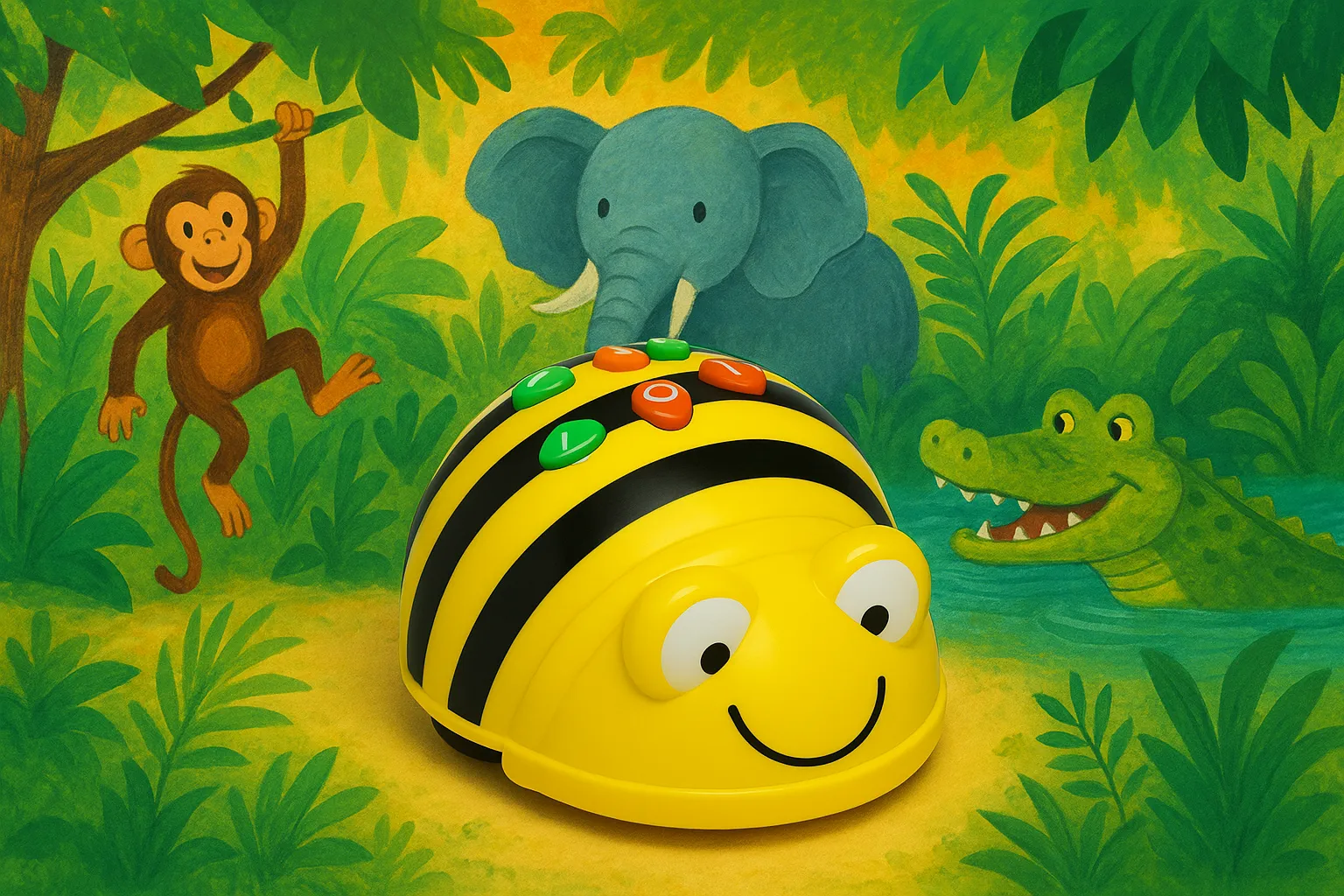 Bee-bot met op de achtergrond de jungle van Kleine Aap
