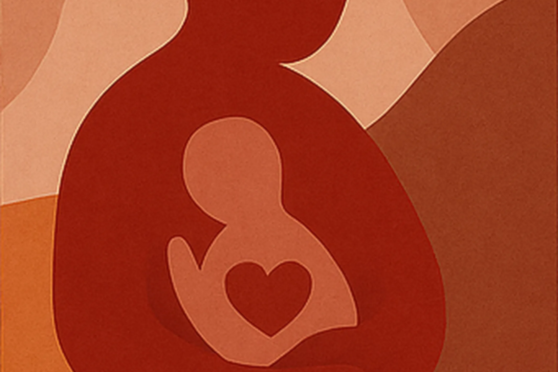 abstract figuur met kind en hart in armen