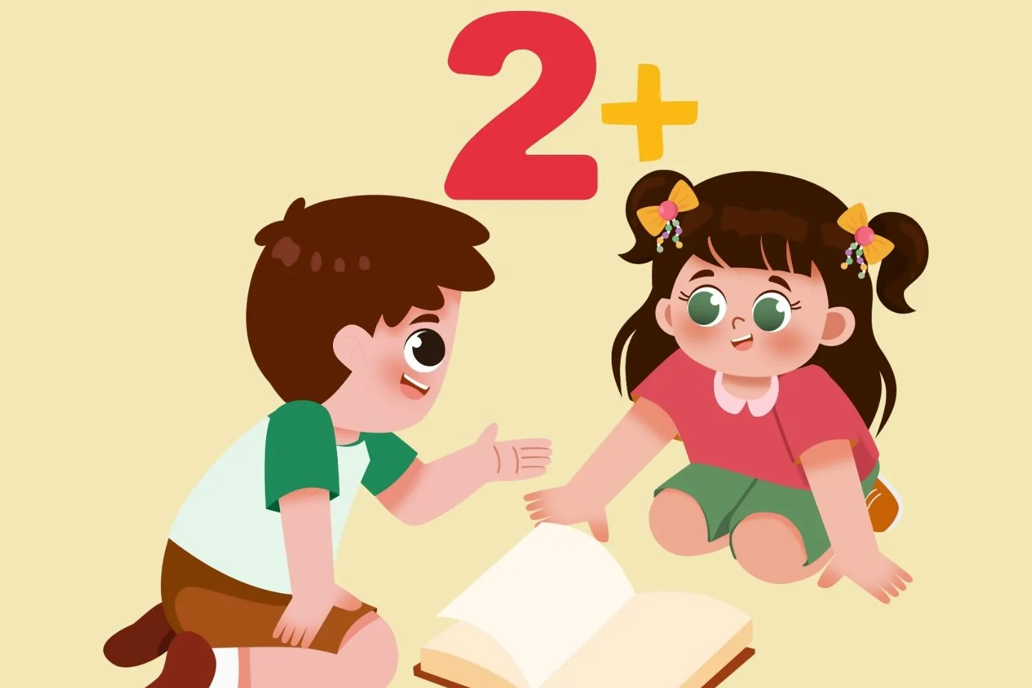 Twee kindjes die voorlezen 2+