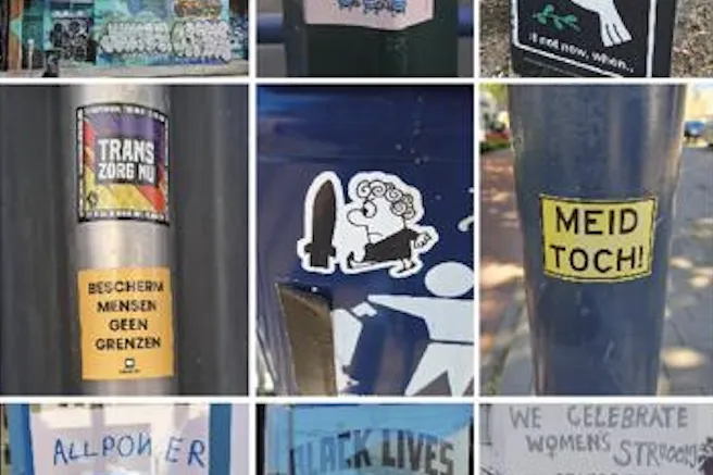 activistische stickers in de publieke ruimte