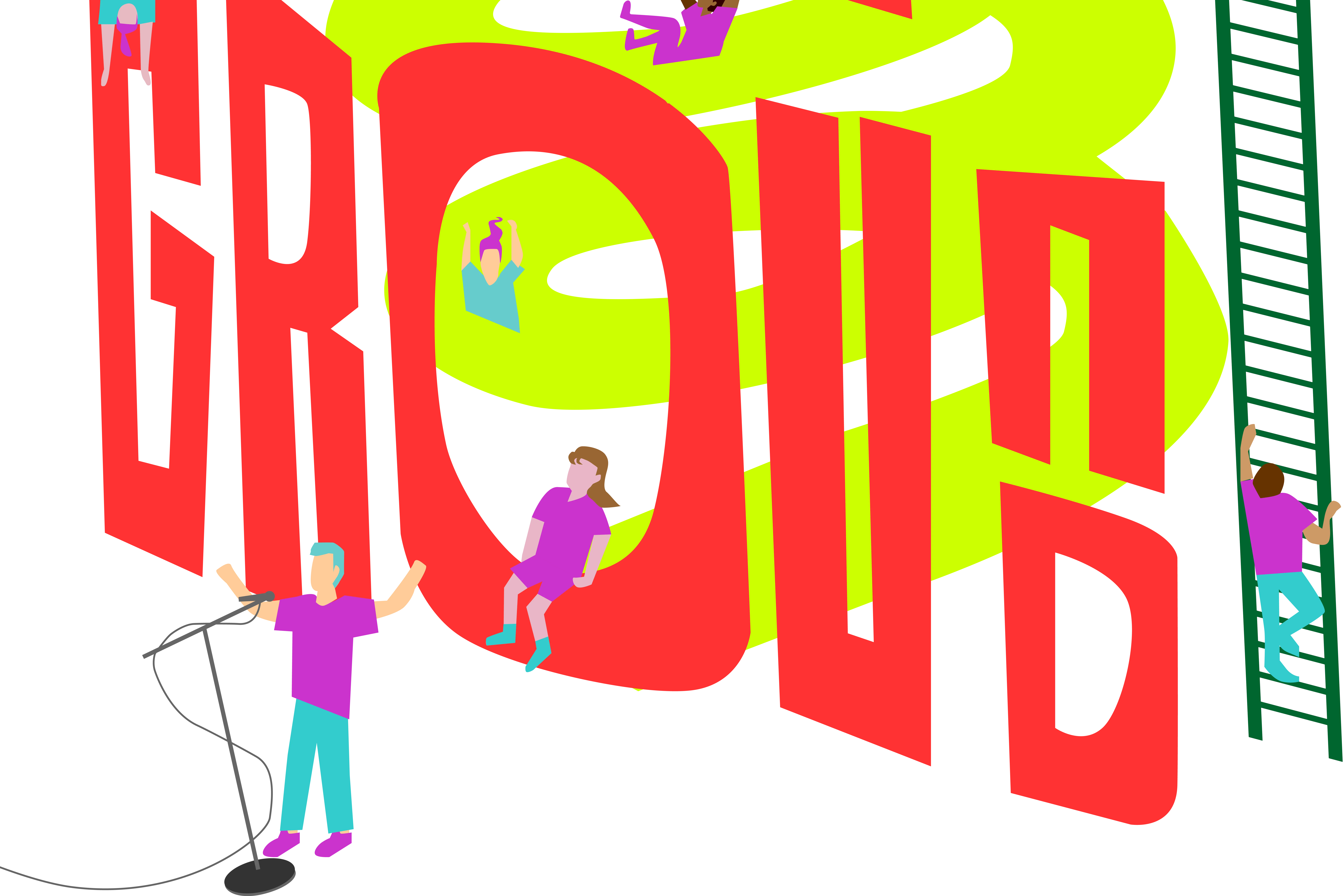 letters cabaret playground geillustreerd met poppetjes die optreden