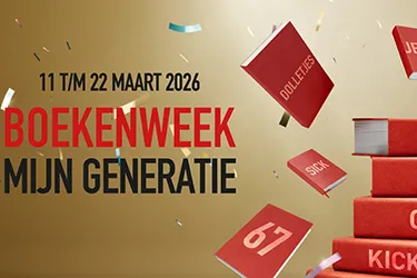 logo boekenweek en stapel rode boeken