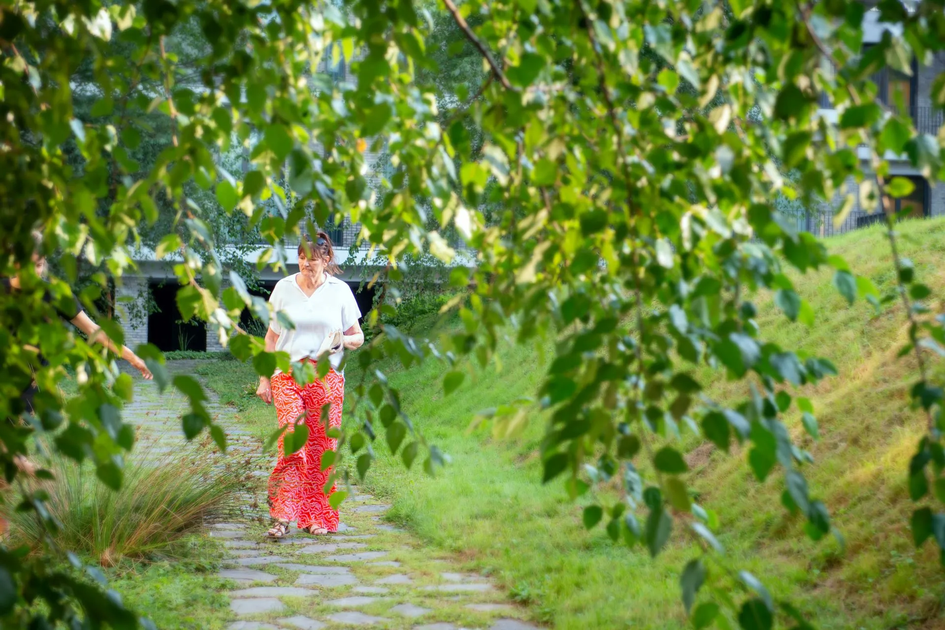 vrouw wandelend in bos