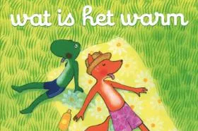 boek cover met kikker en vos in het gras in de hitte