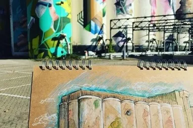 schetsboek met tekening