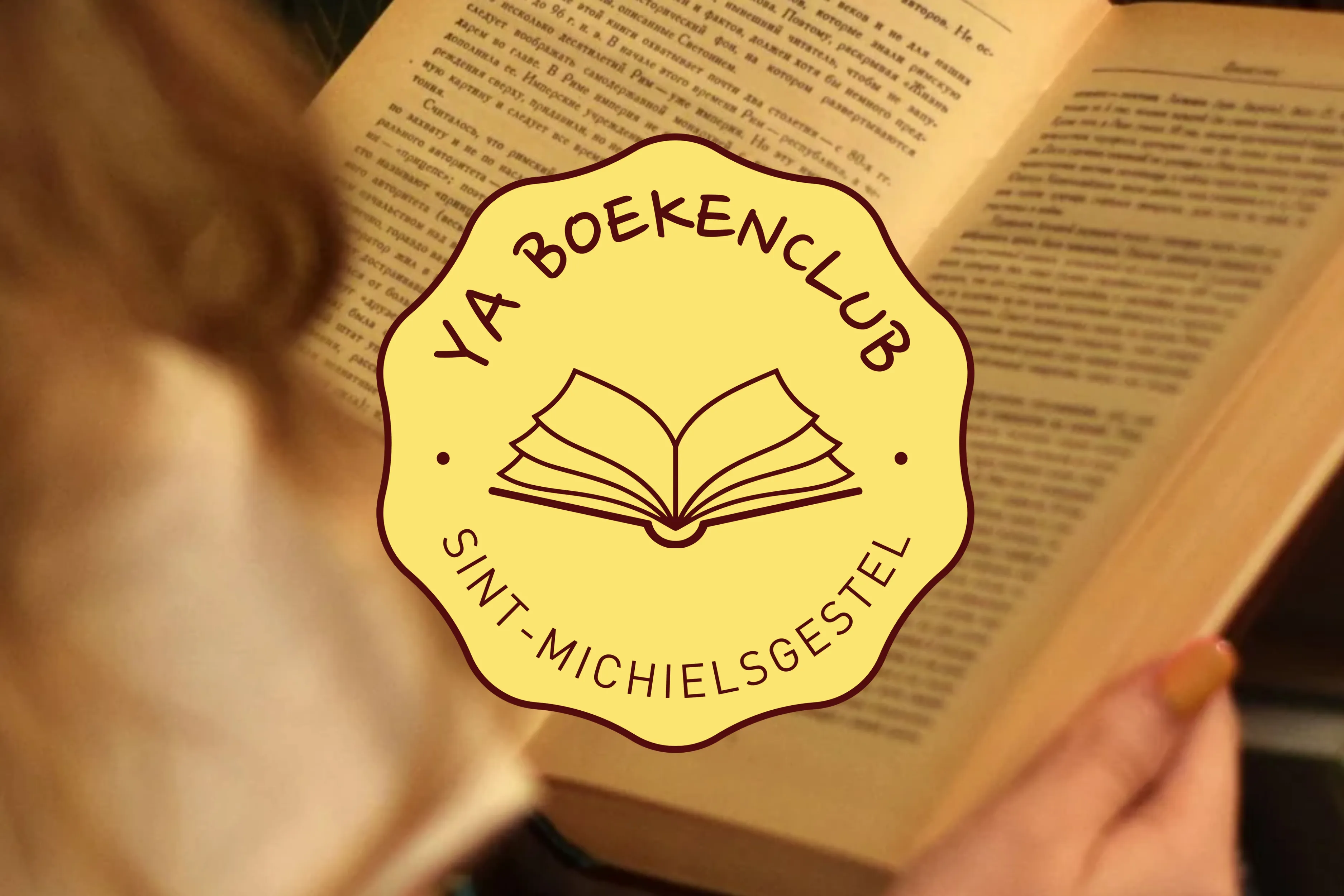 boekenclub YA sint michielsgestel logo op een achtergrond met boek