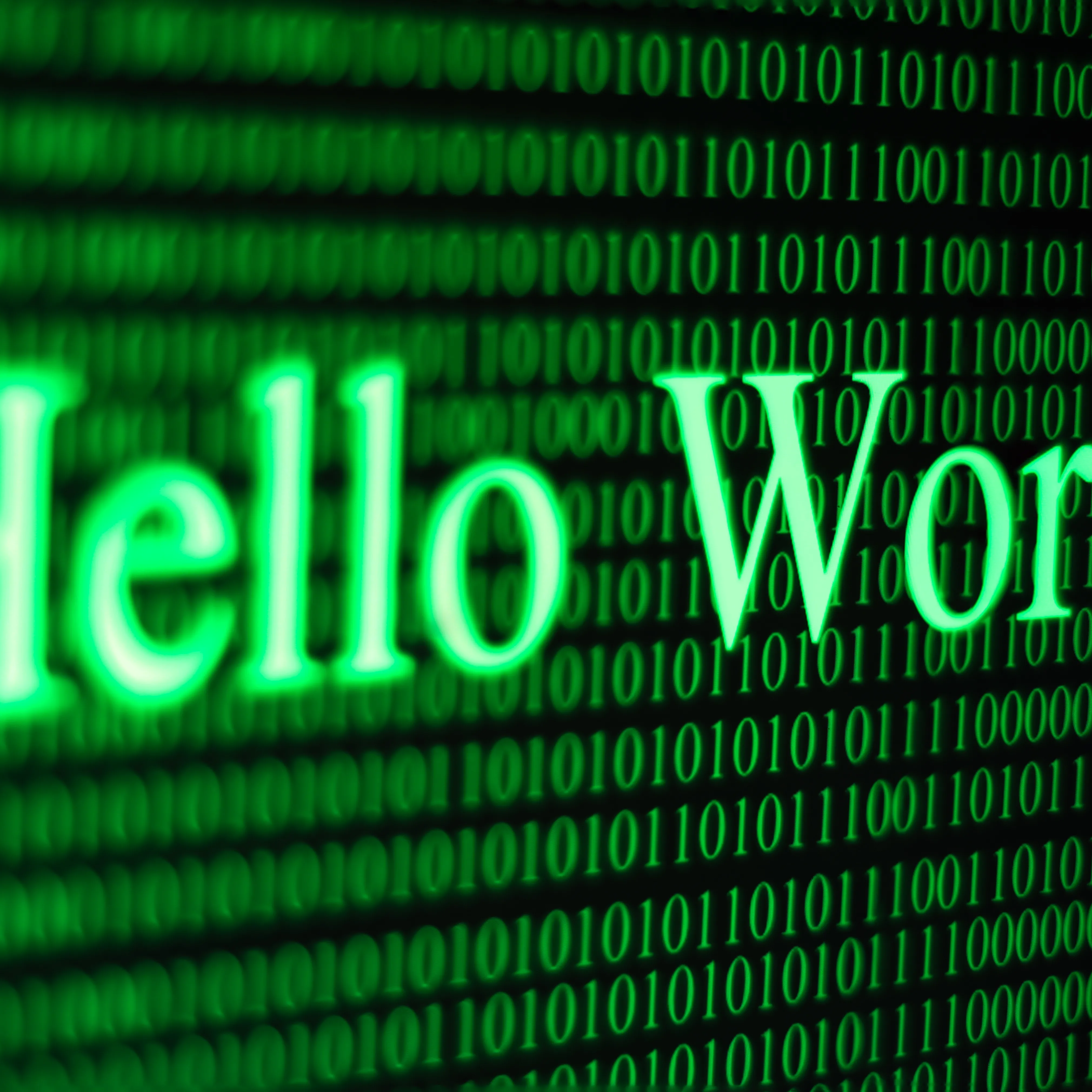 Tekst met binaire code en tekst Hello World