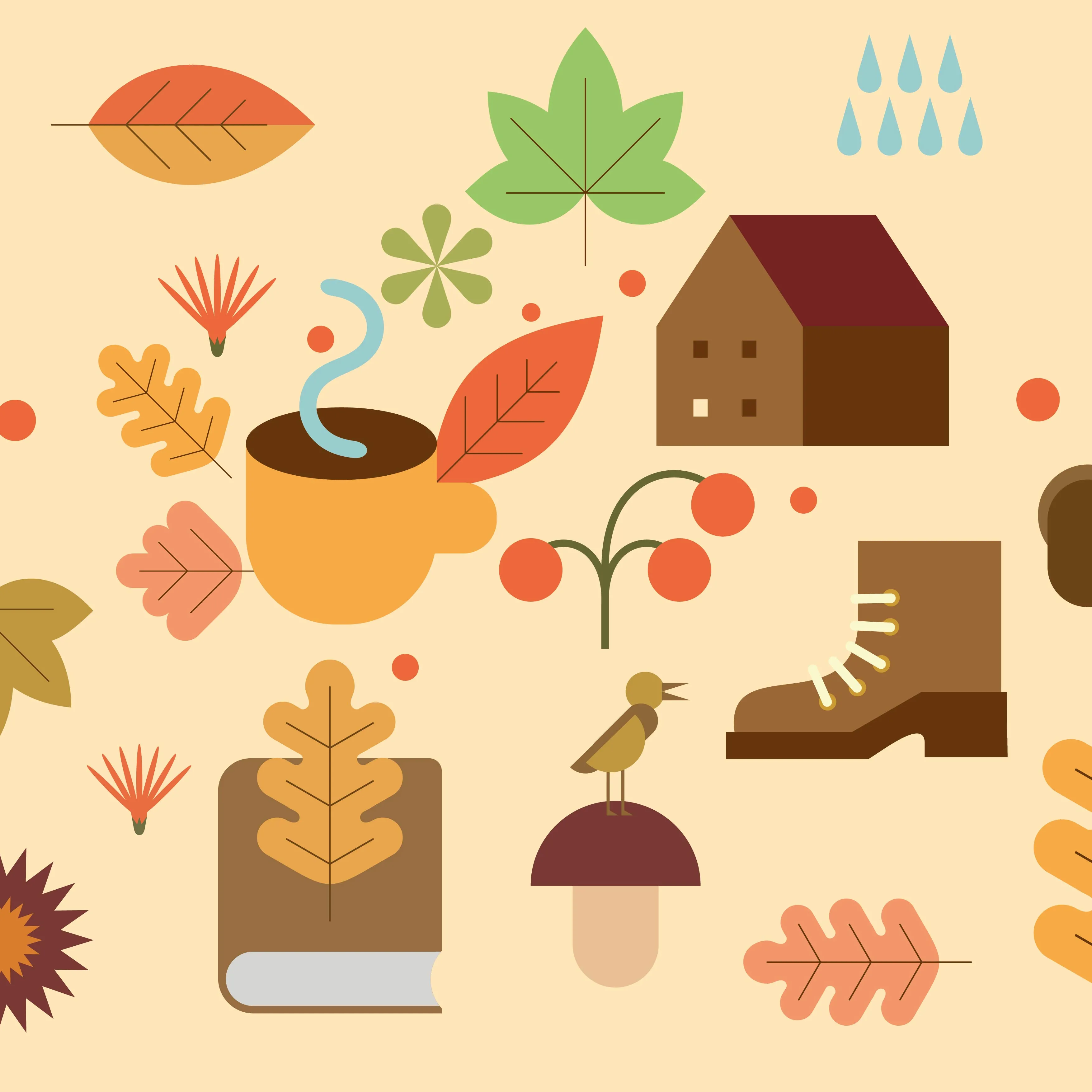 Herfst, blaadjes, schoenen, warme thee
