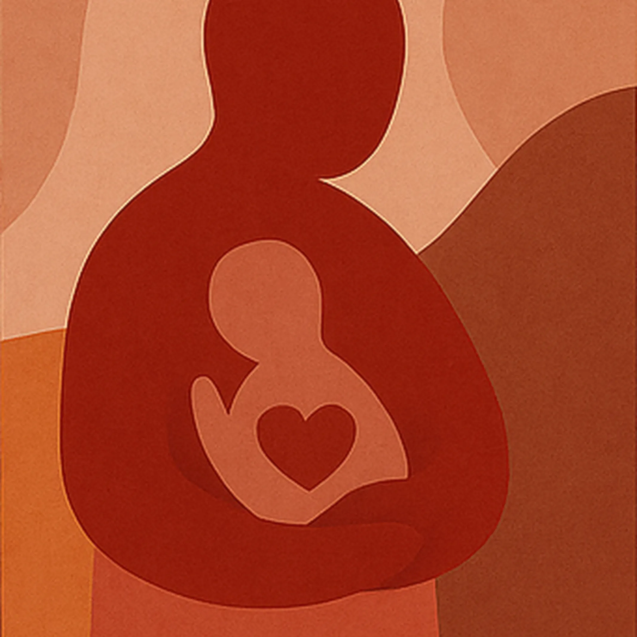 abstract figuur met kind en hart in armen