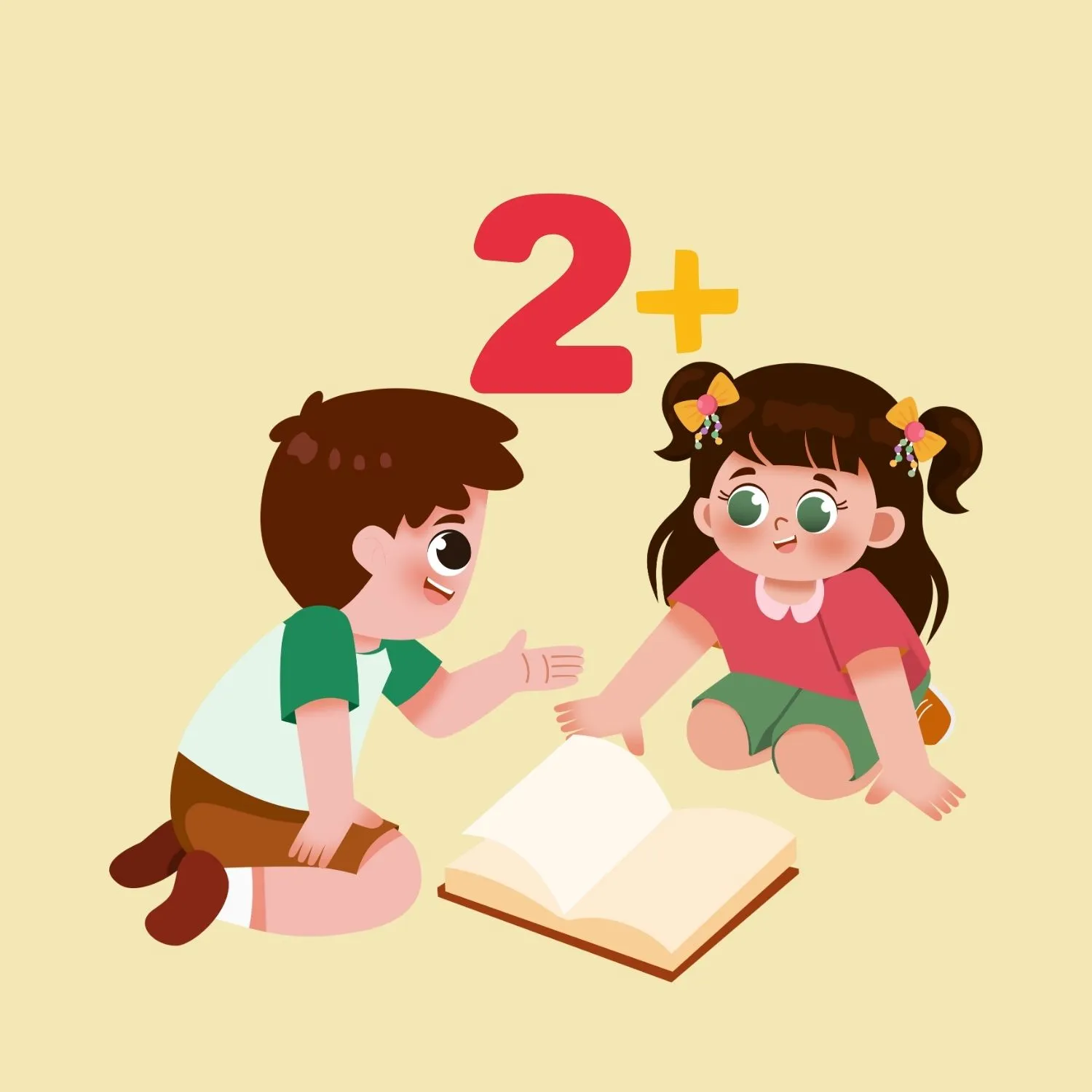 Twee kindjes die voorlezen 2+