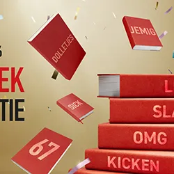 logo boekenweek en stapel rode boeken