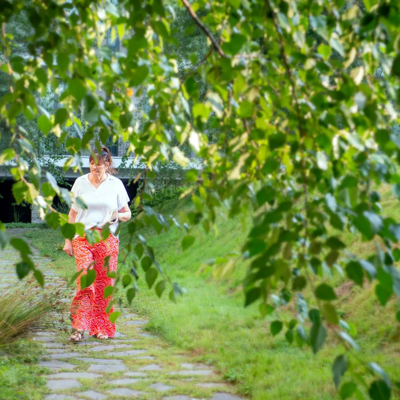 vrouw wandelend in bos