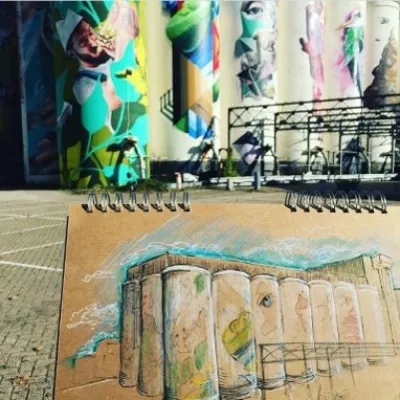 schetsboek met tekening
