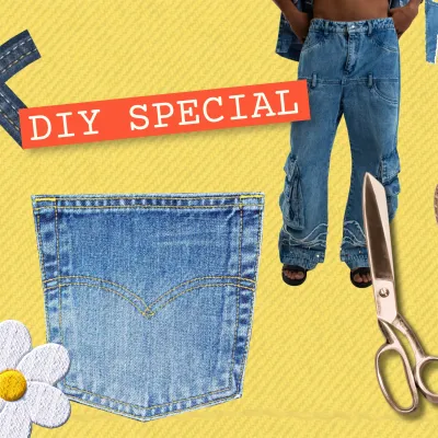 collage van jeans en scharen en tekst diy special 